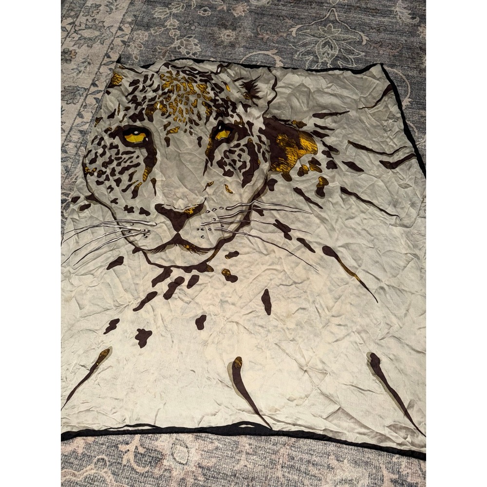 Vintage Krizia Leopard Animal Silk Scarf Beige